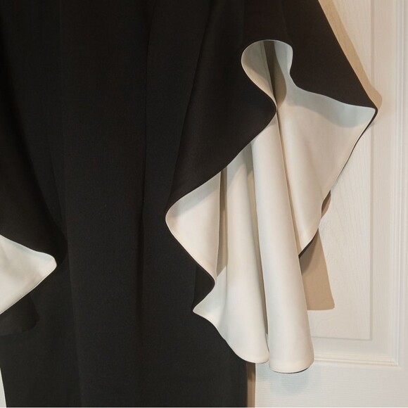 Midnight Velvet Black/ White Contrast Flare Bell Sleeve Sheath Dress Sz M - Picture 6 of 9